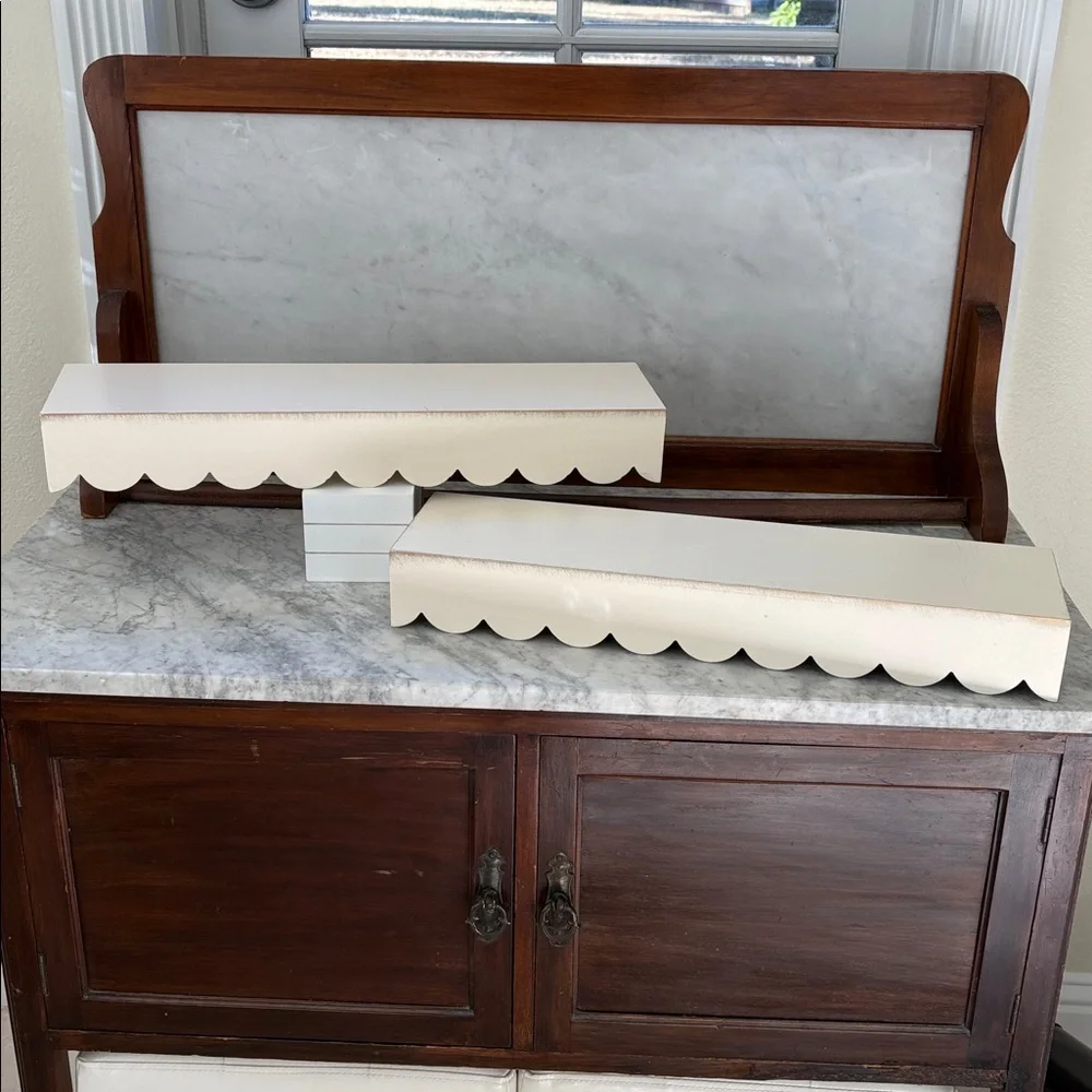 NWOT PAIR Scalloped Display Shelves Risers Distressed Farmhouse Shabby Chic